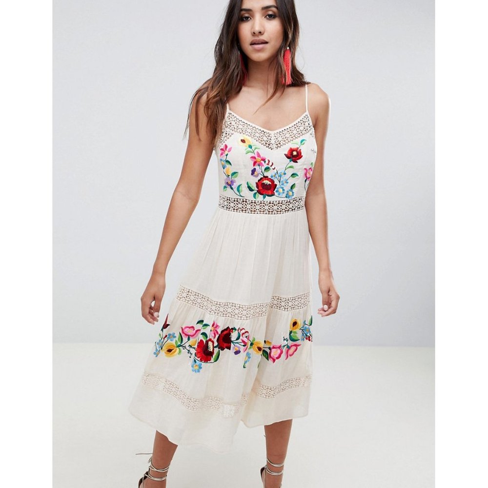 ASOS DESIGN Lace Embroidered Midi Dress
